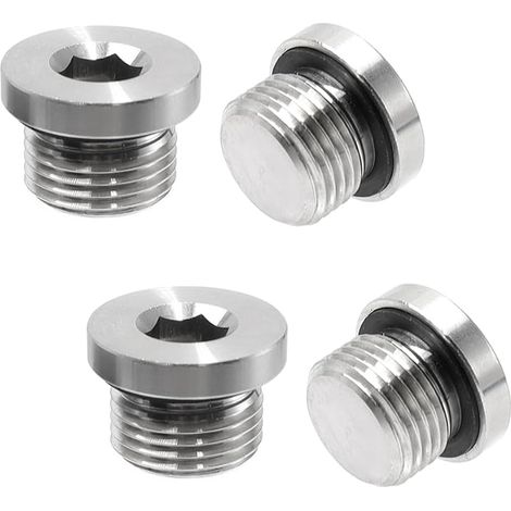 4 Pièces INOX Acier Bouchon Obturateur avec Scellage Caoutchouc Anneau Filetage Hex Tête Bouchon Tuyau 1/2 Pouce Adapté à L'étanchéité des Tuyaux