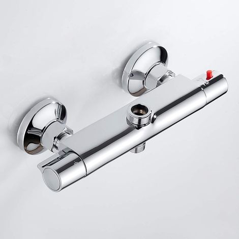 Mitigeur thermostatique pour douche, Mitigeur douche thermostatique 2 sorties laiton chromé, Robinet thermostatique pour salle de bain Taille de l'entrée G 3/4 ", taille de la sortie G 1/2" (1/5)