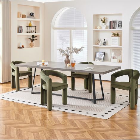 Set de 2 sillas de comedor tapizadas verdes con reposabrazos, carga máxima 150 kg, OKWISH (1/5)