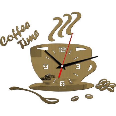 Horloge Murale Acrylique DIY en Forme de Tasse Café Design Moderne Silencieuse avec Chiffres Creux Décor Murale Créative (1/5)