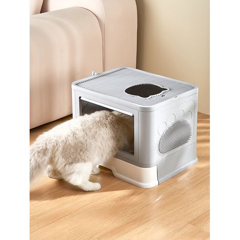 Maison de toilette portable pour chat tiroir à litière coulissant Haloyo®, pelle fournis,48.5 x 36.5 x 38 cm,gris (1/5)
