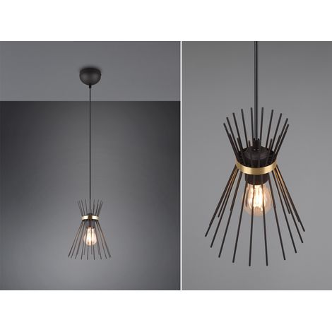 Ausgefallene LED Pendelleuchte Draht Lampenschirm Schwarz-Gold, Ø 20cm (1/5)