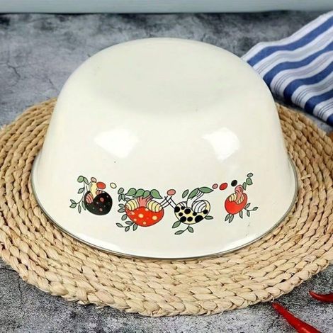 Bol Émail - Lot De 3 - Rond - Motif Floral - Pour Fruits Salades Aliments Secs - Lavable Au Lave-Vaisselle - Camping Pique-Nique Extérieur (1/5)