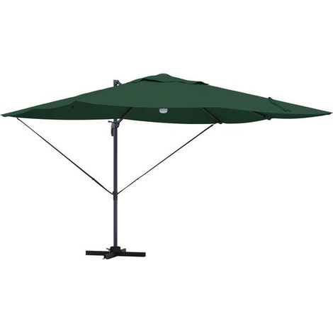 Parasol vert, dimensions : 351 x 250 x 253 cm, matériau : polyester et aluminium. (1/4)