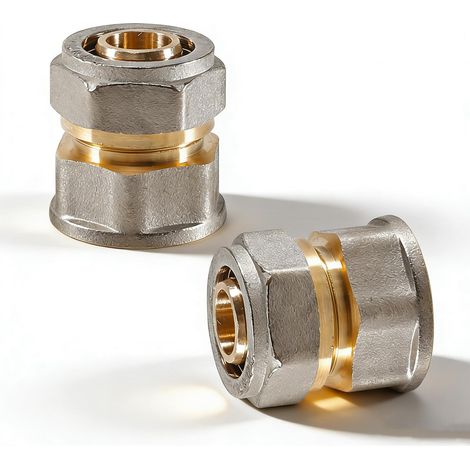 Lot de 2 raccords à bague de serrage 3/4" IG x 20 mm - Raccord droit multicouche - Diamètre : 20 mm - Raccord avec filetage intérieur 3/4" - Raccord à vis pour tuyau multicouche de Ø 20 mm - Pour (1/4)