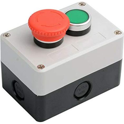 Boîtier de commande à bouton-poussoir, 2 interrupteurs à bouton-poussoir marche/arrêt avec champignon (Lot de 1 - Arrêt d'urgence + Retour automatique)