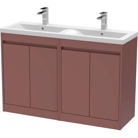 Chartley Contemporary Floor Standing 4 Door Vanity Basin Unit, Ceramic Basin, 1200mm, Smoked Red (1/4)
