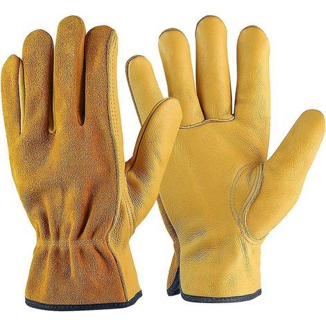 Gants de Travail en Cuir de Vache,pour Chauffeurs, Bricolage ,Jardinage, Stockage, Travaux Agricoles, Multifonctions (XL, Jaune) (1/4)