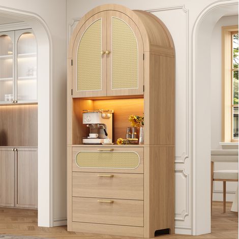 Vetrina ad arco con LED regolabile, 80 x 35 x 180 cm, MDF e pannelli, rovere chiaro (1/5)