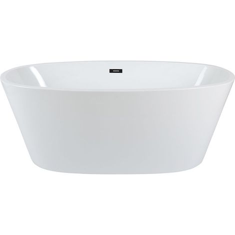 Milano Irwell Bathroom 1595mm x 740mm Double Ended Freestanding Oval Bath with Overflow and White Push Button Waste - Black Overflow (1/5)