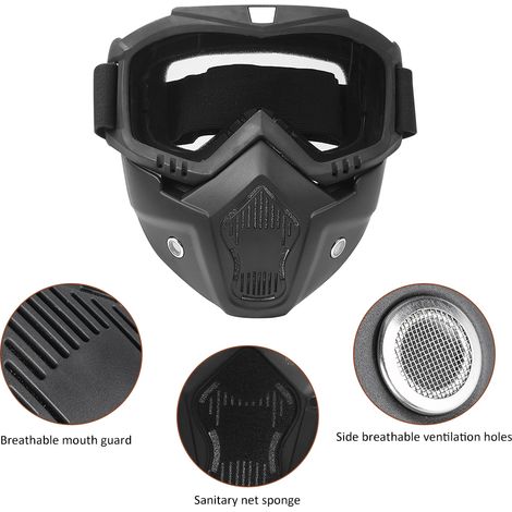 Masque de protection moto amovible pour cyclisme et sports extrêmes (visière transparente)