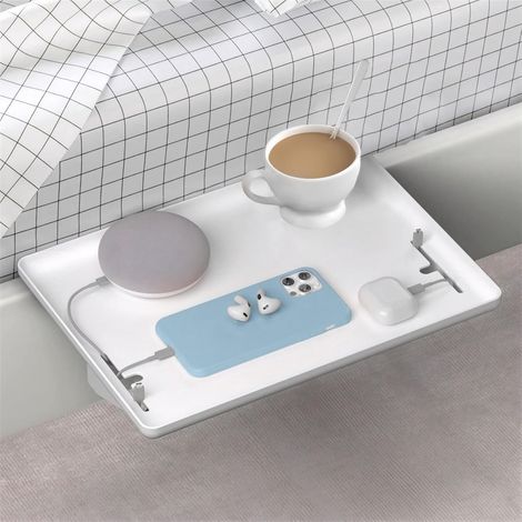 Table de Nuit Suspendue,Tablette lit Mezzanine,Plateau de Rangement de Qualité Supérieure pour Lit Superposé, Dortoir, Loft et Salle de Bain, 32 x 23.5 cm - Blanc