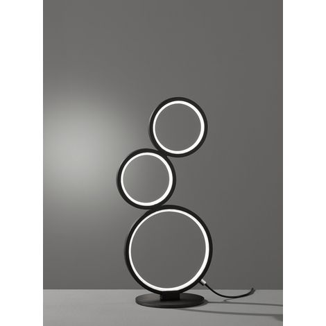 Flache LED Ringleuchte RONDO Tischlampe aus Metall schwarz matt, Höhe 45cm (1/5)