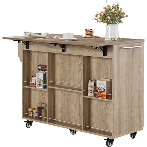 Isola cucina mobile in MDF con piano ribaltabile 120 cm, rovere Sonoma, MODENUIT