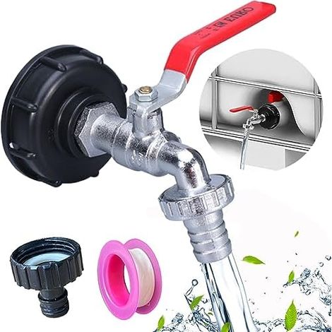 Robinet IBC Bikasun, 1000 L, Alliage, Vanne À Bille, 3/4 Pouce, Adaptateur, Eau Pluie, Jardin, Anti-Corrosion (1/5)