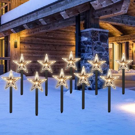 Jopassy Set di 10 stelle LED natalizie, ghirlande luminose da esterno, bastoncini luminosi da giardino, decorazioni da giardino, stelle natalizie a energia solare per giardino (1/5)