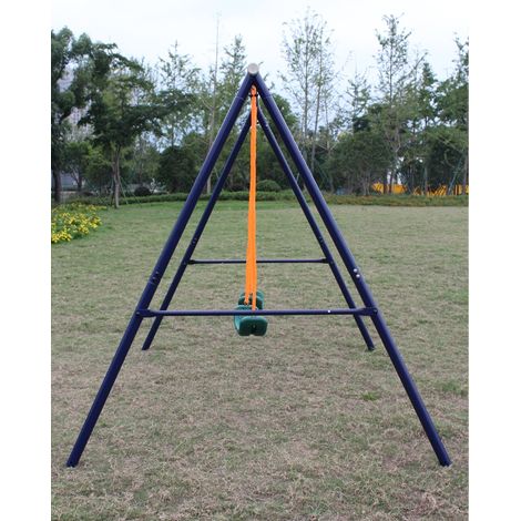 Balançoire double pour enfants 3 à 8 ans 259,08 x 187,96 x 180,34 cm en acier bleu et vert HAVRYA (1/5)