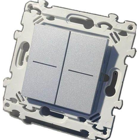 Double inter / poussoir lumineux 10A titane (sans voyant) bornes auto avec support sans plaque Essensya HAGER WE045T (1/4)