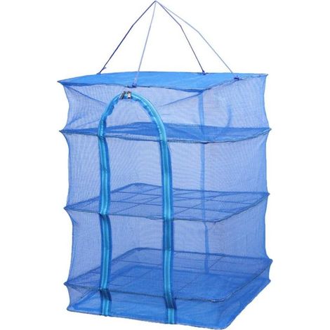 Séchoir à herbes à 3 étages en maille filet à suspendre avec fermeture éclair pliable pour sécher les légumes et les poissons (hauteur 66 cm) (1/5)