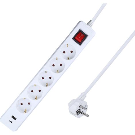Multiprise 5 Prises Blanc avec 2 Ports USB (Type A (1/5)