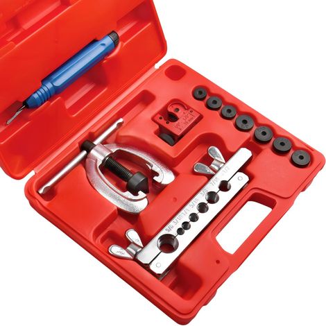 Kit d'outils de Ligne de Frein Double Simple pour l'évasement de la Ligne de Frein, 40,6 cm à 1,6 cm avec Mini Coupe-Tuyau, 7 adaptateurs pour Tubes en cuivre/Aluminium/Laiton (1/5)