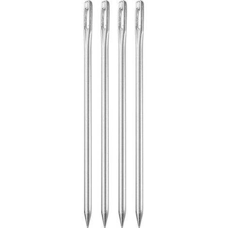 4x Aiguilles à coudre à chas large, 100mm, acier, pour couture à la main & artisanat du cuir