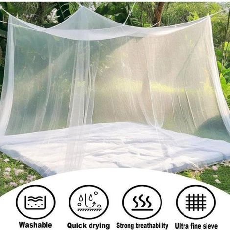 Moskitonetz für Doppelbett – Quadratisches Moskitonetz für Doppelbett – 4 seitliche Öffnungen – weiß – 240 x 210 x 190 cm (1/5)