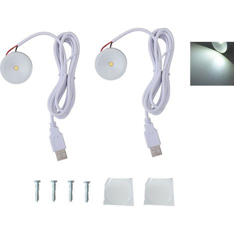 sets of 5V 1W USB round LED mini spotlights for eye care with 4.3ft cable, jewelry display light for showcase, cabinet, entryway, white light (1/5)