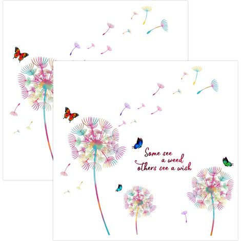 2 lots d'autocollants muraux colorés en forme de pissenlit et de papillon pour la décoration du salon et des fenêtres en verre.