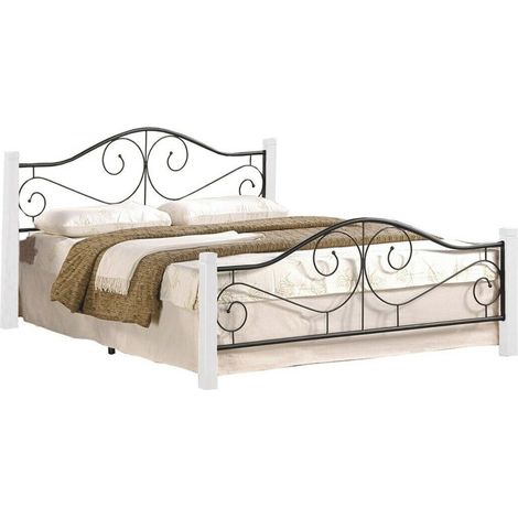 Cama Houston 574, Blanco + Negro, Doble, 160x200, Metal, Somieres, 166x206x96cm (1/3)