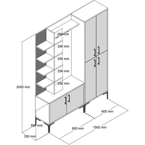 Cotecosy – Meuble d'entrée en bois noyer et blanc – 1 étagère, 4 portes – Dimensions 35 x 60 x 200 cm – Style industriel (1/6)