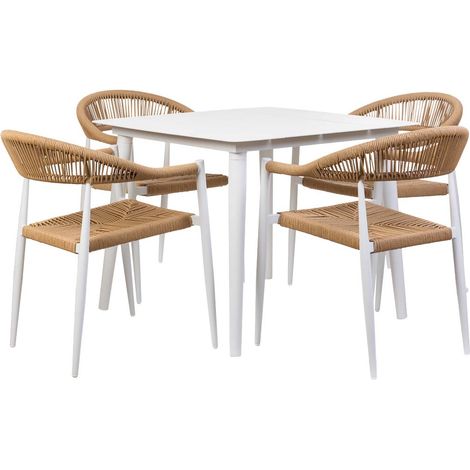 Conjunto de mesa y 4 sillas beige, mesa:90x90x74.silla(4):56x60x78 (1/5)