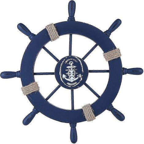 Décoration murale nautique pour la maison : bateau en bois, gouvernail, filet de pêche, coquillage (bleu foncé) (1/5)