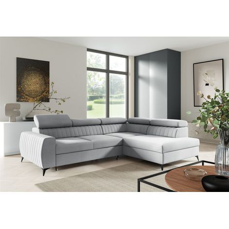 Ecksofa Schlafsofa Sofa TORONTO Stoff Element Hellgrau Ottomane Rechts (1/4)