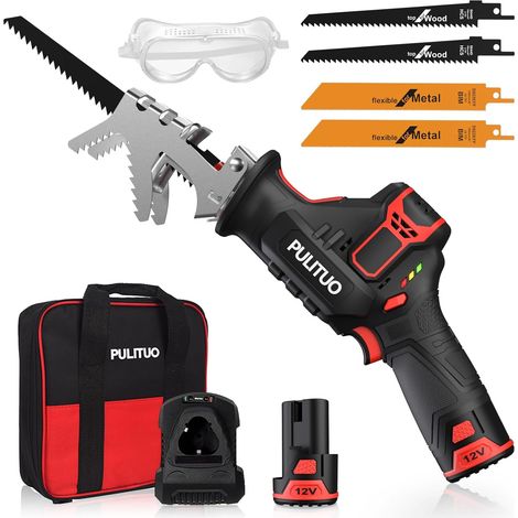 Scie Sabre Sans Fil,12V Scie Egoîne Electrique sans Fil Vitesse Variable 0-2700RPM,scie sabre sans fil avec batterie kit 2.0Ah (1/5)