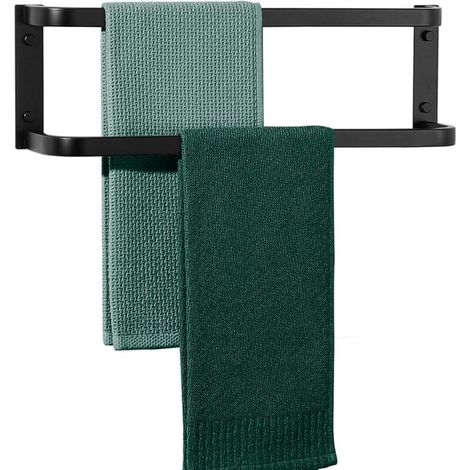 Porte-Serviettes Mural à 2 Niveaux, Barre Porte Serviette Longueur 40 CM, en Acier Inoxydable SUS304 pour Cuisine et Salle de Bain, Finition Noire Mate (1/5)
