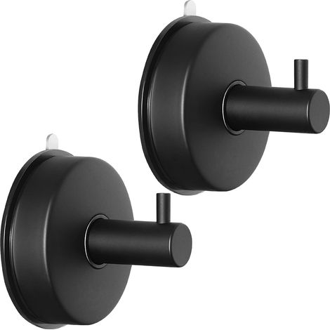 2 Pcs Suction Hooks, Vacuum Suction Cup Hook, Metal Towel Coat Hooks Robe Hook SUS 304 Stainless Steel Heavy Duty Door Hanger Clothes Closet Sponges Holder for Bathroom Hotel (Matt Black) (1/5)