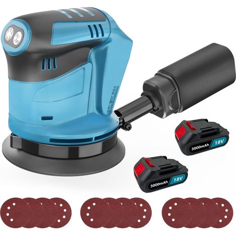 Orbital and random orbital sanders, Cordless Orbital Sander 125mm 3 Speeds Quick Fix Pad Dust Box &12Discs(120mm/180mm/240mm),2x 3.0A Battery+Charger,Compatible with Makita battery (1/10)