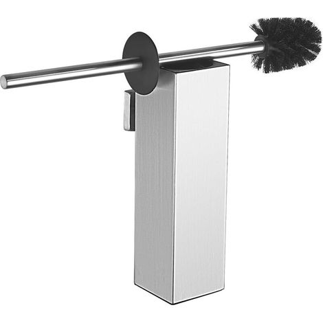 Wall-mounted toilet brush with holder, modern stainless steel toilet brush for bathroom, brushed nickel finish, square