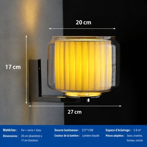 Applique murale LED design Bauhaus fer et verre lumière chaude pour chambre couloir chevet 40 × 27 × 24 cm 3 kg – Livraison gratuite