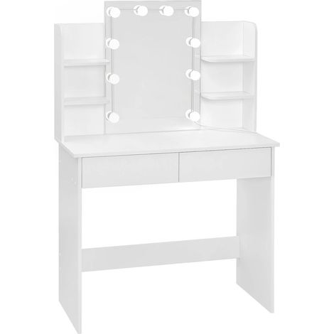 Coiffeuse avec miroir LED – Bureau maquillage 90×40×125 cm – 2 tiroirs et 4 étagères de rangement (1/5)