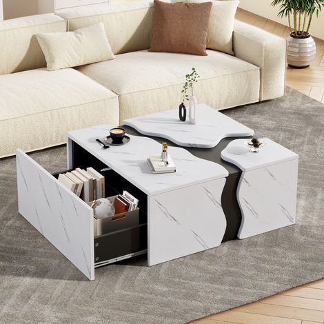 Tavolino quadrato 70x70x31 cm in truciolare bianco con cassetto - MEUBLIV (1/5)