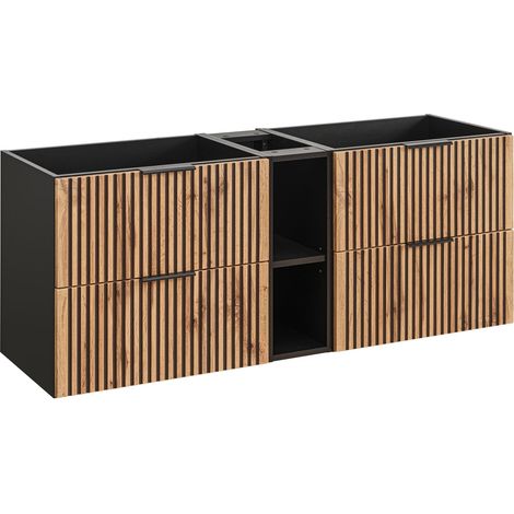 Double meuble sous vasque XILO NOIR CHÊNE 120 cm avec l'etension noir 20 cm - style industriel (1/5)