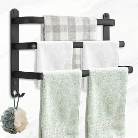 Wall-mounted 3-tier aluminum towel rack, no drilling needed for kitchen and bathroom. (1/4)
