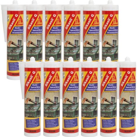 Juego de 12 selladores de silicona elástica - SIKA Sikasil G - Blanco - 300ml