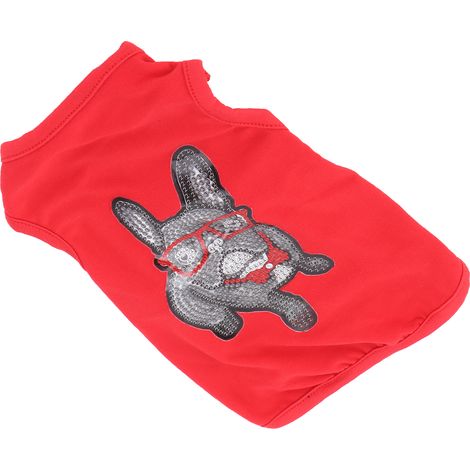 T-shirt pour chien mignon, doux et respirant, à motifs avec strass, pour chiots et animaux de compagnie. Décoration et protection. Rouge, taille S. (1/5)
