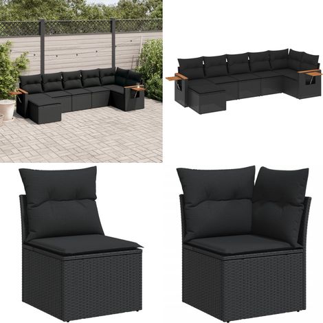 7-tlg. Garten-Sofagarnitur mit Kissen Schwarz Poly Rattan - Gartensorte - Esszimmergarnituren - Lounge Möbel - Outdoor Furniture - Gartenlounge - Home & Living (1/5)
