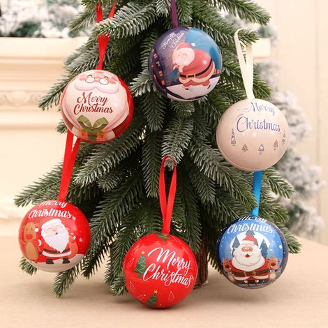 Boîte À Bonbons - Boîte En Fer Rond De 7 Cm - Avec Cordon Pour Suspension - Motif Noël - Emballage Réutilisable Pour Confiseries Et Petits Cadeaux - 1 Pièce (1/5)