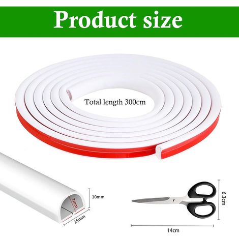 3 m selbstklebende Kabelabdeckung, 15 mm x 10 mm Mini-Halbrund-Kabelkanal, selbstklebender PVC-Kabelkanal für Zuhause und Büro (1/4)
