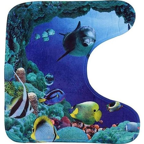 3-teiliges Set: Toilettenmatte im Ozean-Stil mit Unterwasser-Delfin- und Karpfenmotiv, 3D-Delfin-Badematten-Set (1/5)